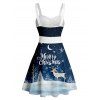 Mini Robe Evasée Ceinturée Lune Lettre et Neige Imprimés à Volants - Bleu de Minuit XXXXXL | US 20