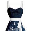 Mini Robe Evasée Ceinturée Lune Lettre et Neige Imprimés à Volants - Bleu de Minuit XXXXXL | US 20