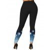 Leggings Skinny Long Imprimé Ombré Flocon de Neige de Noël à Taille Haute - Noir XXL | US 14