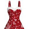 Mini Robe Flocon de Neige de Noël Imprimé Panneau en Fausse Fourrure à Volants - Rouge S | US 4