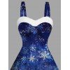 Mini Robe Flocon de Neige de Noël Imprimé Panneau en Fausse Fourrure à Volants - Bleu profond M | US 6