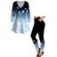 Christmas Snowflake Ombre Print V Neck Long Sleeve T-shirt And Skinny Leggings Outfit - Bleu S | US 4