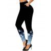 Christmas Snowflake Ombre Print V Neck Long Sleeve T-shirt And Skinny Leggings Outfit - Bleu S | US 4