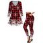 Christmas Snowflake Plaid Print V Neck Long Sleeve T-shirt And Skinny Leggings Matching Outfit - Rouge foncé S | US 4