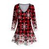 Christmas Snowflake Plaid Print V Neck Long Sleeve T-shirt And Skinny Leggings Matching Outfit - Rouge foncé S | US 4