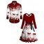 Christmas Snowflake Elk Sleigh Ride Print Crisscross Bowknot Belted Dress And Long Sleeve Shirt Matching Outfit - Rouge foncé S | US 4