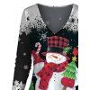 T-shirt Décontracté Sapin de Noël Flocon de Neige Imprimé à Manches Longues à Col V - Noir XXXXXL | US 20