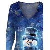 T-shirt Décontracté de Noël Flocon de Neige et Bonhomme de Neige Imprimés à Taille Haute à Manches Longues - Bleu profond XXXXXL | US 20