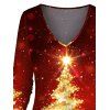 T-shirt Décontracté Sapin de Noël et Lumière Imprimé à Manches Longues - Rouge XXXXXL | US 20