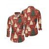 Chemise Boutonnée Imprimé Flocon de Neige et Sapin de Noël à Manches Longues - Rouge 5XL