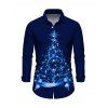 Chemise avec Boutons à Manches Longues et à Col Rabattu avec Imprimé Sapin de Noël - Bleu profond 4XL