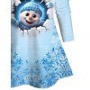 T-shirt Décontracté de Noël Flocon de Neige et Bonhomme de Neige Imprimés à Taille Haute à Manches Longues - Bleu clair XXXXXL | US 20