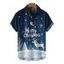 Chemise Boutonnée Cerf de Noël Lune et Neige Imprimés à Manches Courtes - Bleu de Minuit 5XL