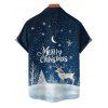 Chemise Boutonnée Cerf de Noël Lune et Neige Imprimés à Manches Courtes - Bleu de Minuit 5XL