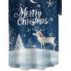 Chemise Boutonnée Cerf de Noël Lune et Neige Imprimés à Manches Courtes - Bleu de Minuit 5XL