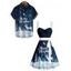 Christmas Snow Elk Moon Night Letter Print Belted Mini Dress And Button Up Short Sleeve Shirt Matching Outfit - Bleu de Minuit S | US 4