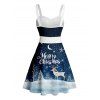 Christmas Snow Elk Moon Night Letter Print Belted Mini Dress And Button Up Short Sleeve Shirt Matching Outfit - Bleu de Minuit S | US 4