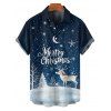 Christmas Snow Elk Moon Night Letter Print Belted Mini Dress And Button Up Short Sleeve Shirt Matching Outfit - Bleu de Minuit S | US 4