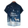 Christmas Snow Elk Moon Night Letter Print Belted Mini Dress And Button Up Short Sleeve Shirt Matching Outfit - Bleu de Minuit S | US 4