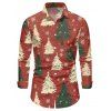 Christmas Tree Snowflake Print Crisscross Bowknot Belted Dress and Button Up Turndown Collar Shirt Outfit - Rouge S | US 4