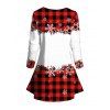 Christmas Checkerboard Hat Snowflake Antlers Print Contrast Color T-shirt and Leggings Outfit - Rouge S | US 4