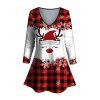 Christmas Checkerboard Hat Snowflake Antlers Print Contrast Color T-shirt and Leggings Outfit - Rouge S | US 4