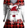 Christmas Checkerboard Hat Snowflake Antlers Print Contrast Color T-shirt and Leggings Outfit - Rouge S | US 4