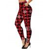 Christmas Checkerboard Hat Snowflake Antlers Print Contrast Color T-shirt and Leggings Outfit - Rouge S | US 4