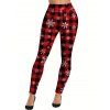 Christmas Checkerboard Hat Snowflake Antlers Print Contrast Color T-shirt and Leggings Outfit - Rouge S | US 4