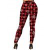 Christmas Checkerboard Hat Snowflake Antlers Print Contrast Color T-shirt and Leggings Outfit - Rouge S | US 4