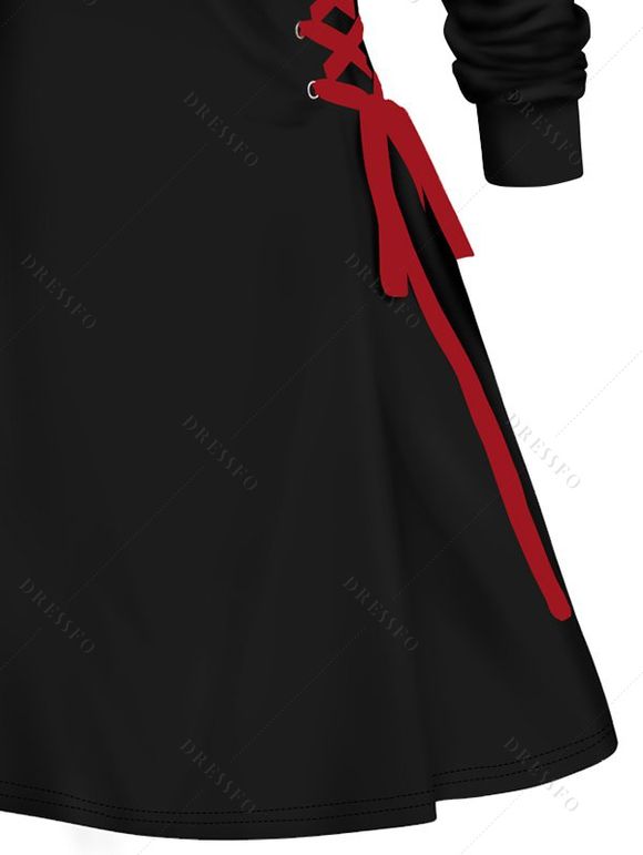 Robe Courte Décontractée Imprimé Renne de Noël à Lacets - Noir XL | US 12