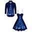 Glitter Christmas Tree Print Faux Fur Panel A Line Mini Dress And Long Sleeve Shirt Matching Outfit - Bleu profond S | US 4