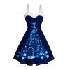 Glitter Christmas Tree Print Faux Fur Panel A Line Mini Dress And Long Sleeve Shirt Matching Outfit - Bleu profond S | US 4