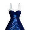 Glitter Christmas Tree Print Faux Fur Panel A Line Mini Dress And Long Sleeve Shirt Matching Outfit - Bleu profond S | US 4