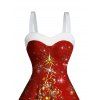 Glitter Christmas Tree Print Faux Fur Panel A Line Mini Dress And Long Sleeve Shirt Matching Outfit - Rouge S | US 4