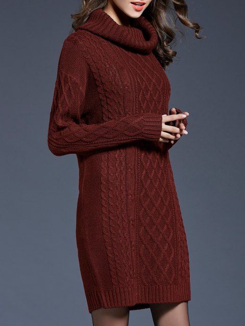Robe Pull en Tricot à Câble en Couleur Unie à Manches Longues