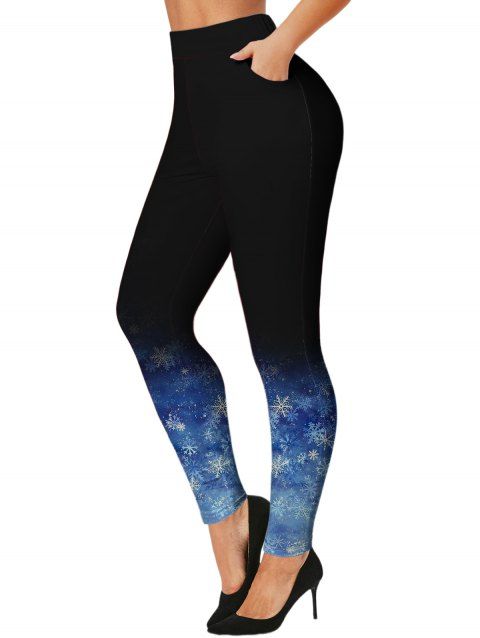 Christmas Snow Print Ombre Leggings Long High Waist Skinny Leggings