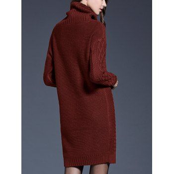 Solid Color Turtle Cowl Cable Long Sleeve Sweater Dress