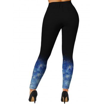 Christmas Cute Snowman Snowflake Print Long Sleeve T-shirt And High Waist Skinny Leggings Outfit