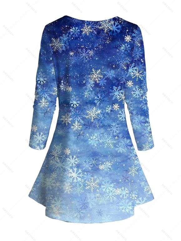 Christmas Cute Snowman Snowflake Print Long Sleeve T-shirt And High Waist Skinny Leggings Outfit - Bleu profond S | US 4