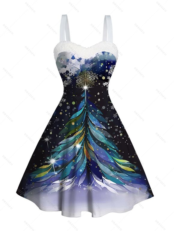 Mini Robe Imprimé Élément de Noël à Encolure en Coeur - Bleu profond L | US 8-10