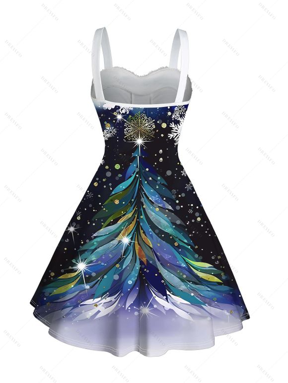 Mini Robe Imprimé Élément de Noël à Encolure en Coeur - Bleu profond S | US 4