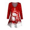 Christmas Snowflake Snowman Print Contrast Color Long Sleeve T-shirt And High Waist Skinny Leggings Outfit - Rouge S | US 4