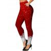 Christmas Snowflake Snowman Print Contrast Color Long Sleeve T-shirt And High Waist Skinny Leggings Outfit - Rouge S | US 4