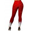 Legging Décontracté Long Moulant Flocon de Neige Imprimé à Taille Haute - Rouge foncé M | US 6