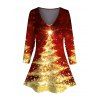 Christmas Tree Light Point Print Contrast Color Long Sleeve T-shirt And High Waist Skinny Leggings Outfit - Rouge S | US 4