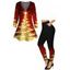 Christmas Tree Light Point Print Contrast Color Long Sleeve T-shirt And High Waist Skinny Leggings Outfit - Rouge S | US 4