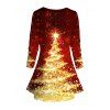 Christmas Tree Light Point Print Contrast Color Long Sleeve T-shirt And High Waist Skinny Leggings Outfit - Rouge S | US 4