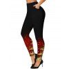 Christmas Tree Light Point Print Contrast Color Long Sleeve T-shirt And High Waist Skinny Leggings Outfit - Rouge S | US 4