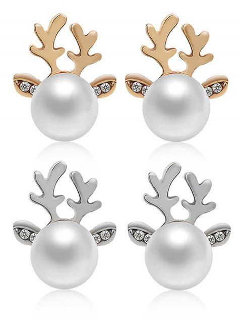 Boucles D'Oreilles Cerf de Noël avec Perle Design 2 Paires